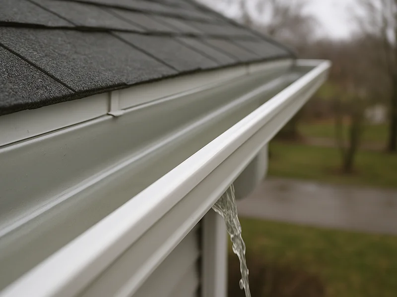 After: cleared gutter draining freely on a Kokomo, IN home