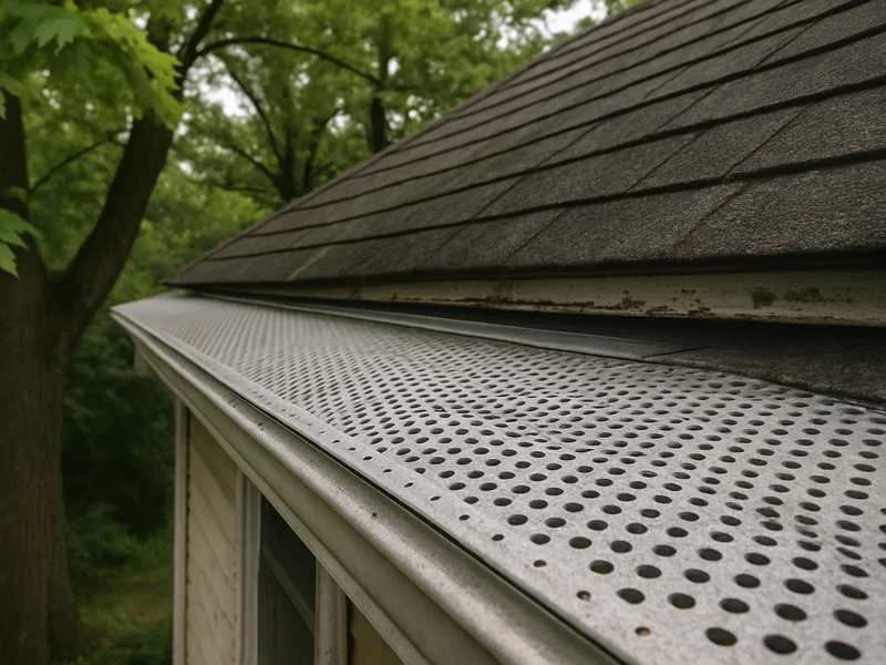 Gutter guard mesh installed under mature trees on a Kokomo, IN home