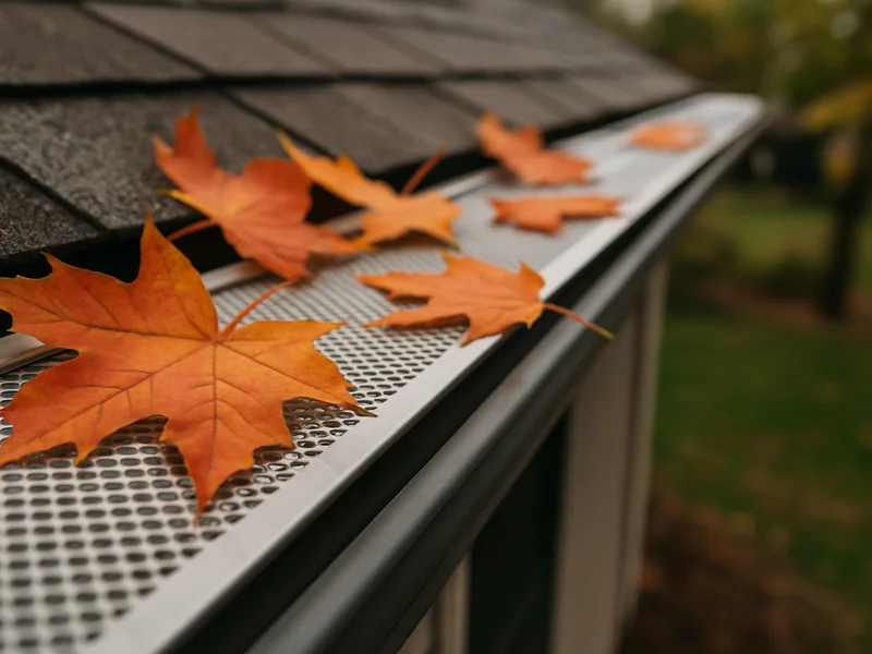 Gutter guard mesh installed on a home roofline near Kokomo, IN